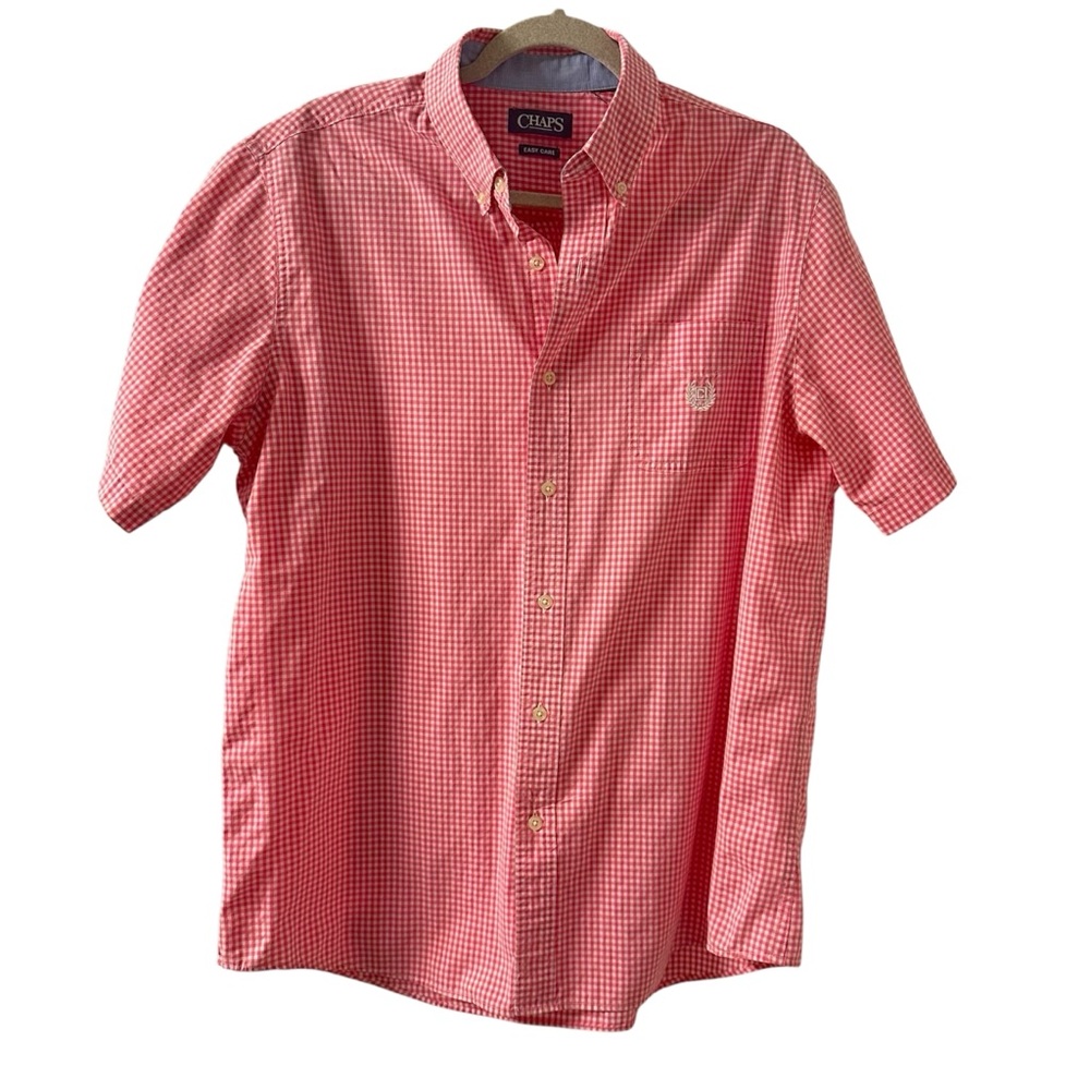Chaps Easy Care Pink Gingham Men's Casual Shirt size Large